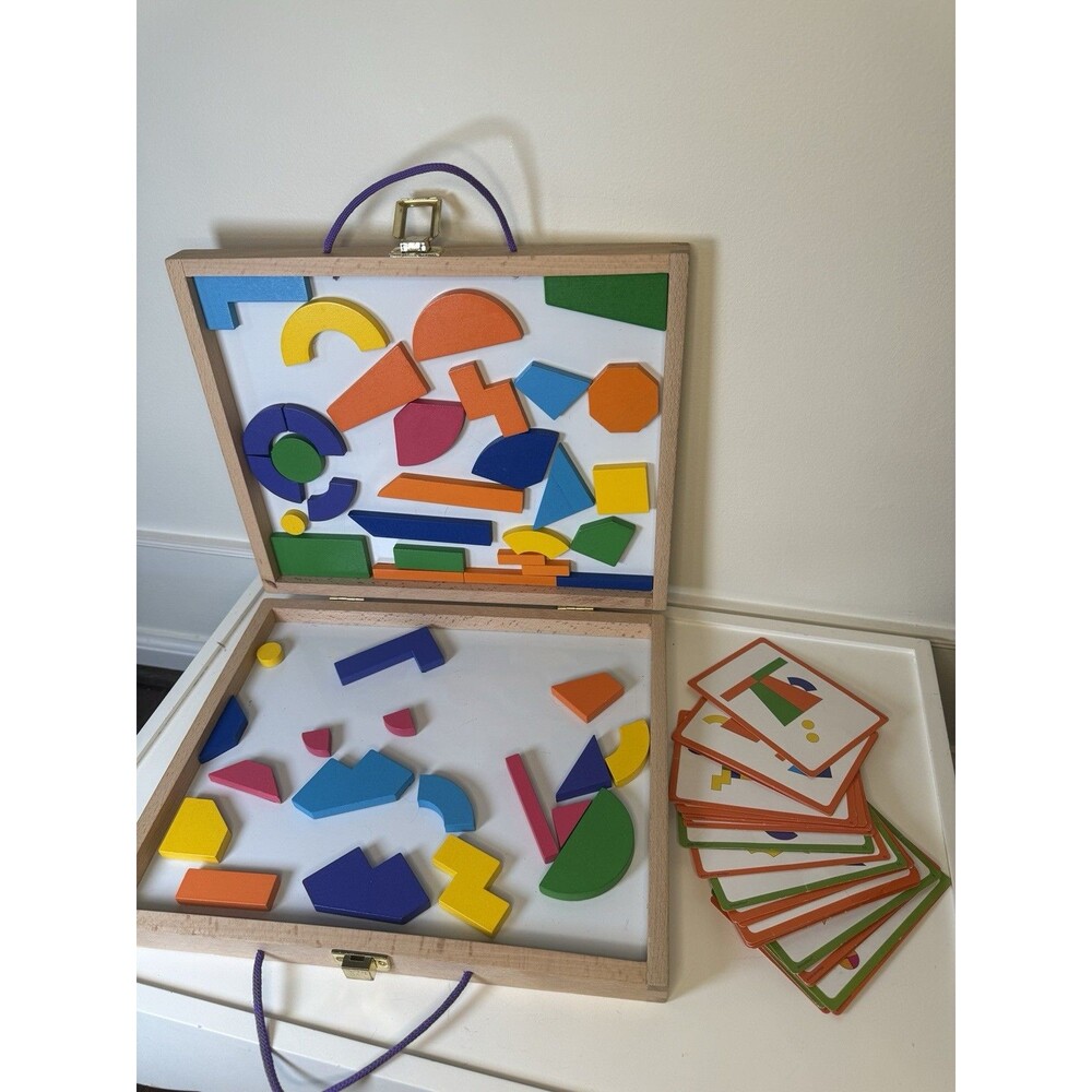 MindWare Imagination Magnetic Pattern & Shape Puzzle Set Wooden Case w/ Cards